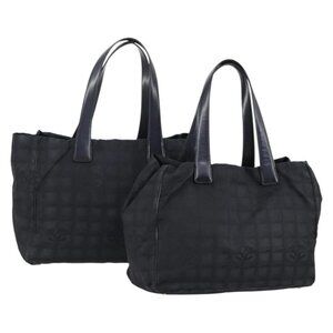 CHANEL New Travel Line Tote Bag Nylon 2 Set Black CC Auth BA8474